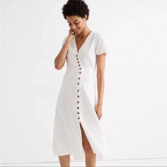 Madewell Dresses & Skirts - Madewell white linen-blend button down midi dress